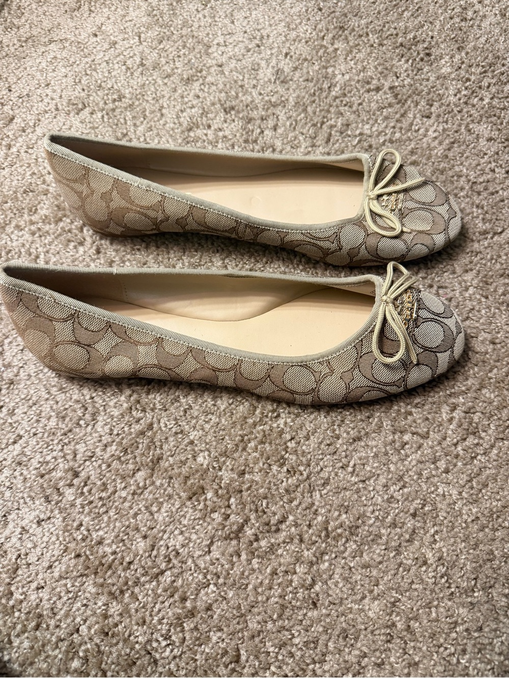 Coach Beige Signature Canvas Ballet Flats with Bow